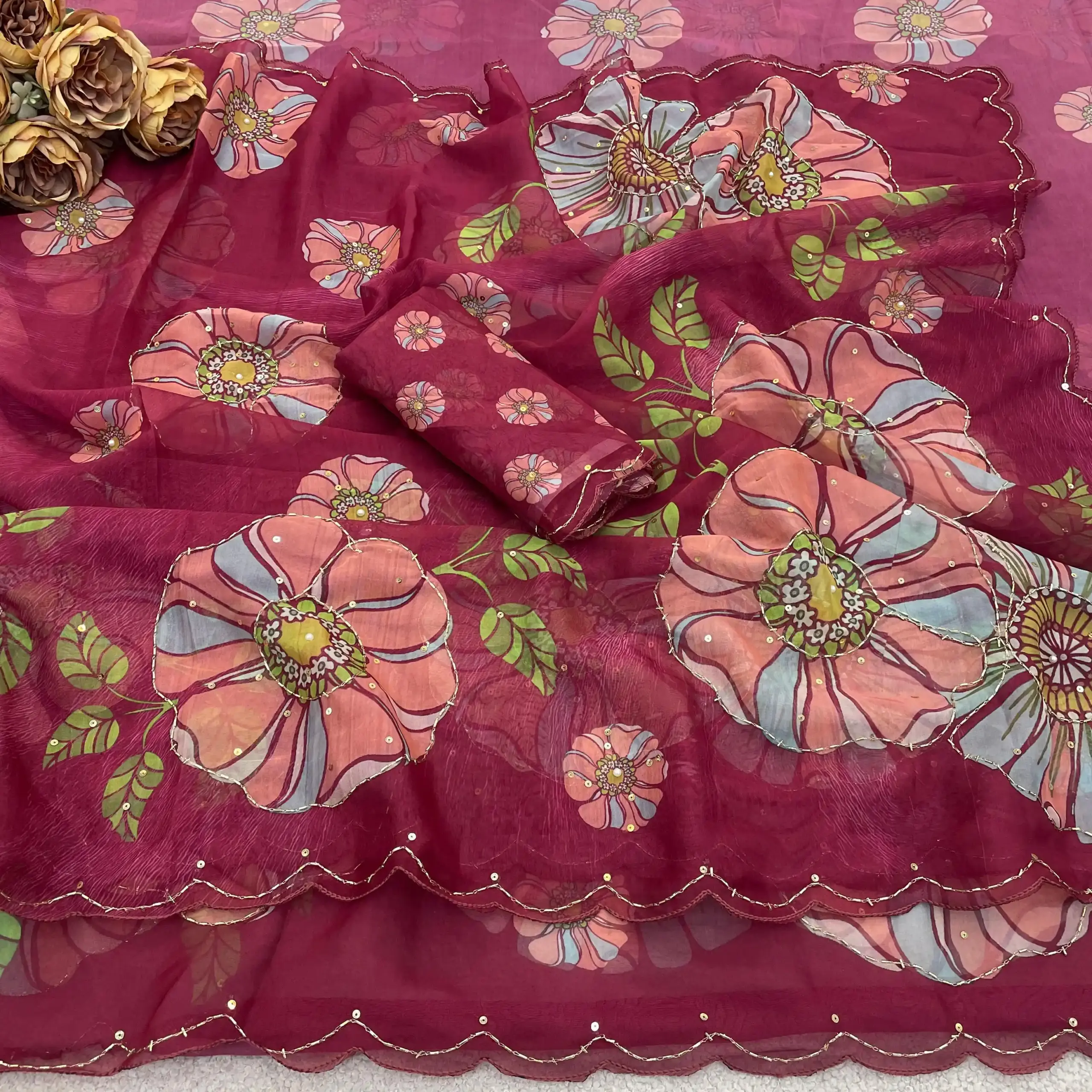 Vt 821 T Soft Tabby Organza Sequence Saree - Image 3