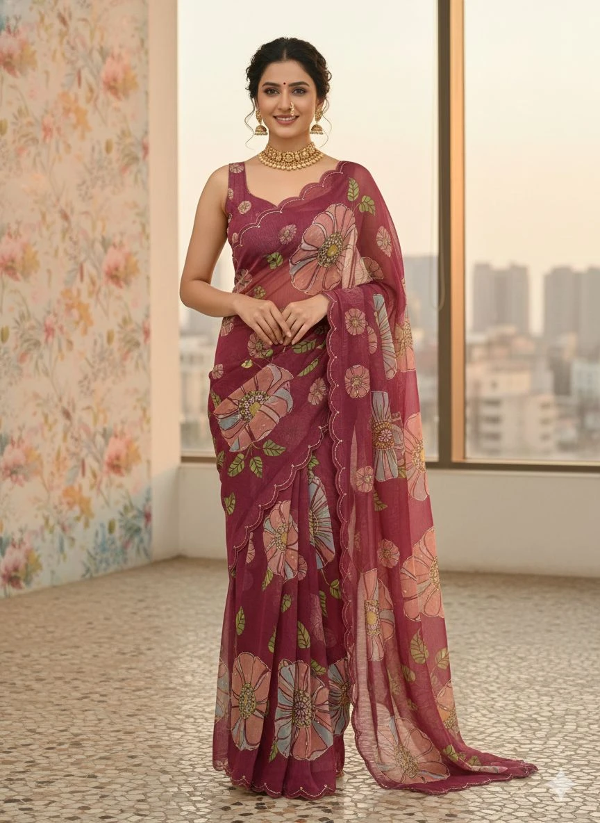 Vt 821 T Soft Tabby Organza Sequence Saree - Image 4