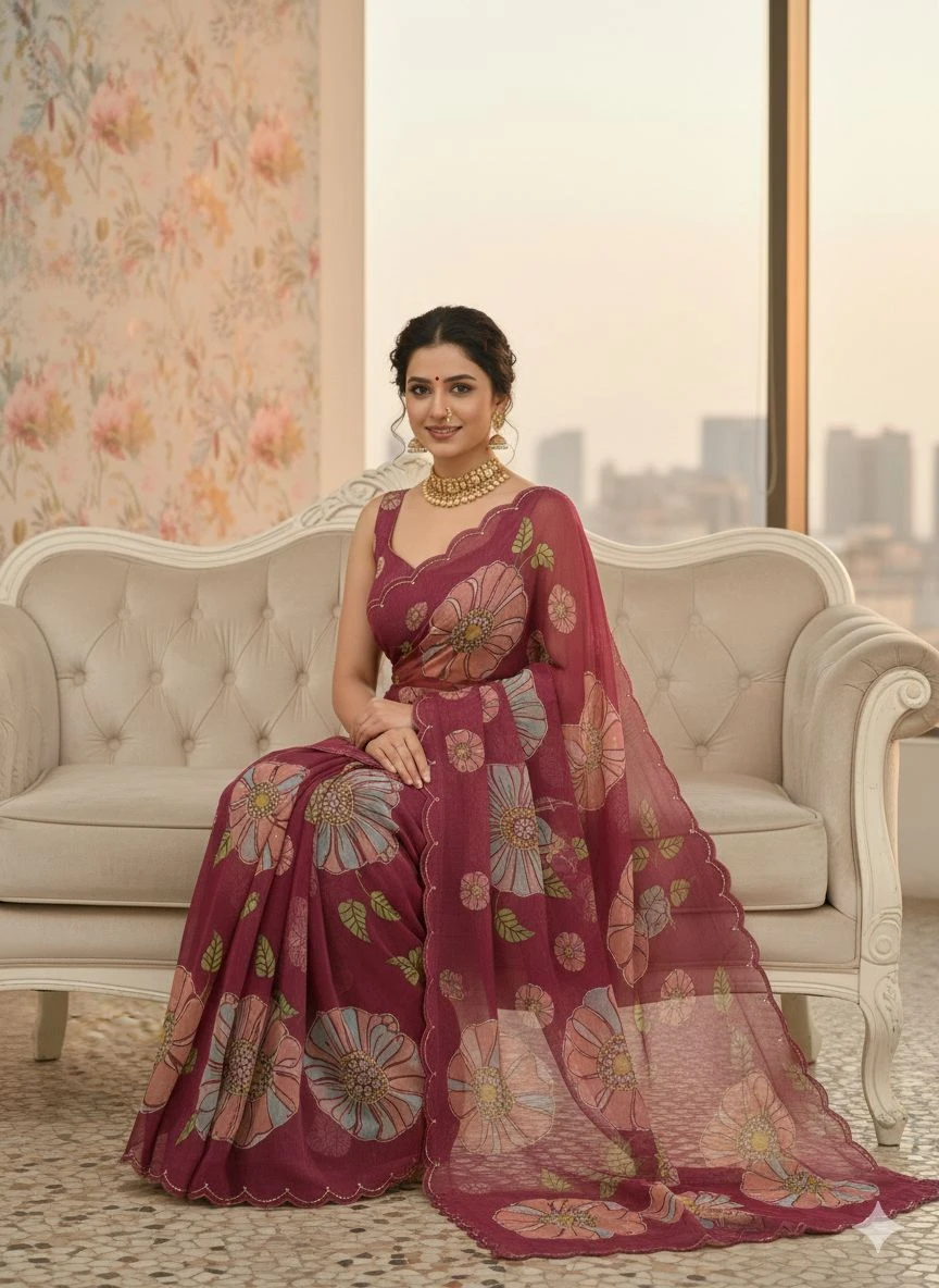 Vt 821 T Soft Tabby Organza Sequence Saree - Image 5