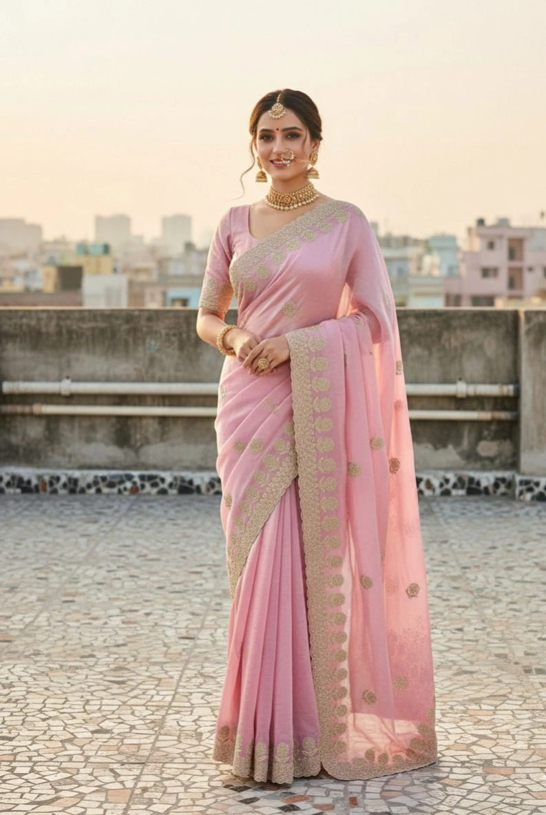 Vt 823 T Premium Fandy Satin Embroidery Saree Collection - Image 2