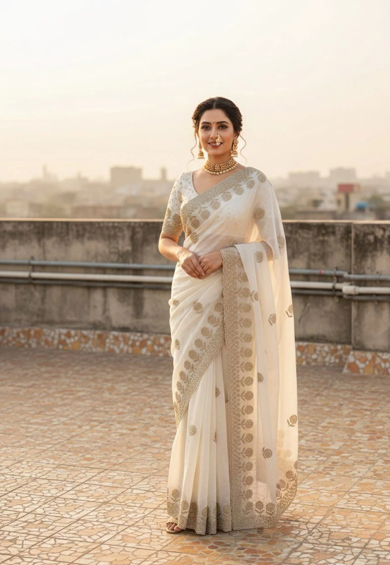 Vt 823 T Premium Fandy Satin Embroidery Saree Collection - Image 5