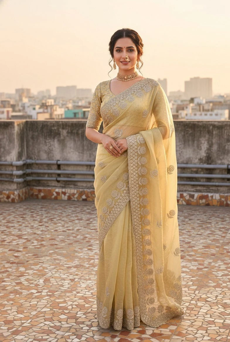 Vt 823 T Premium Fandy Satin Embroidery Saree Collection - Image 6