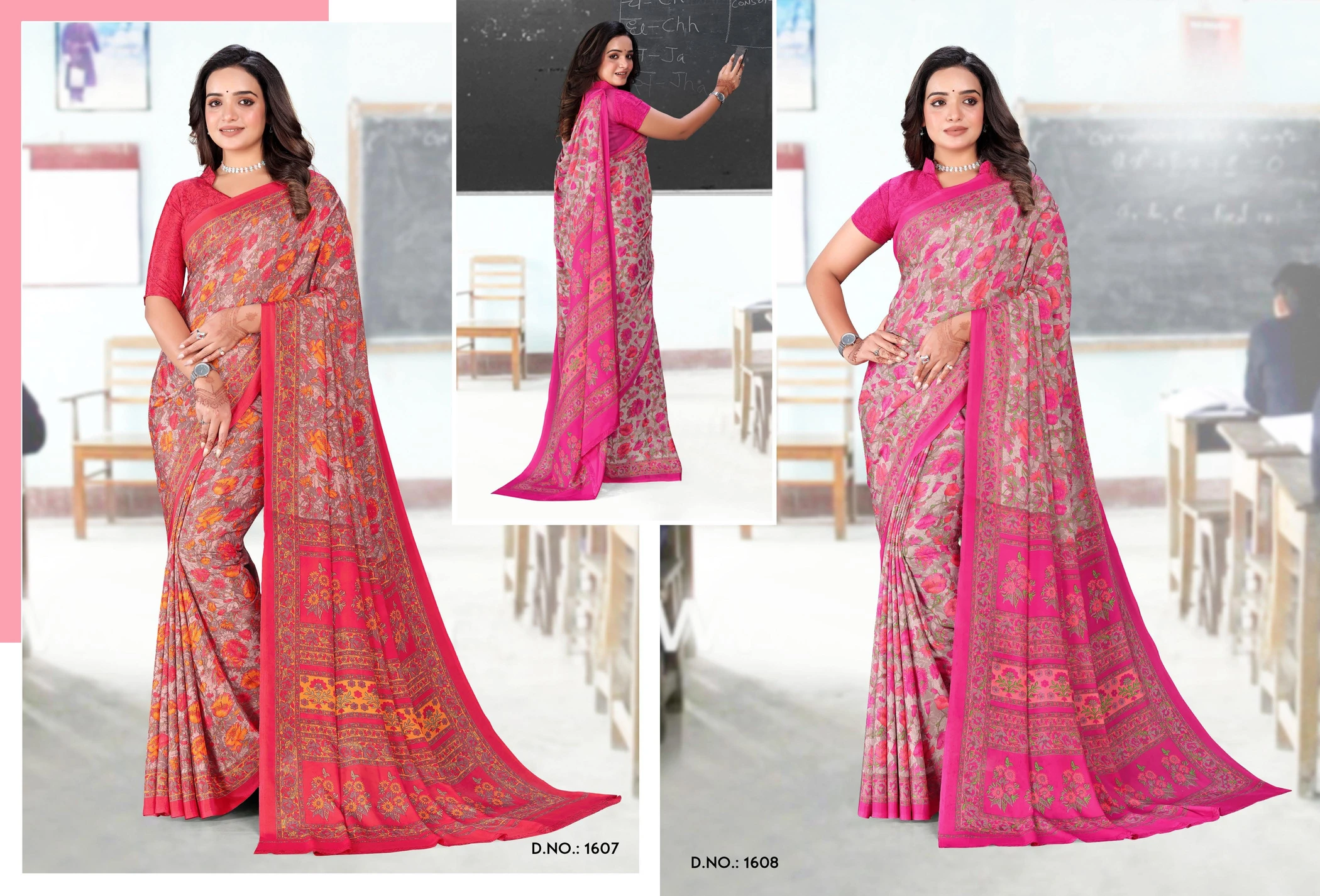 Angoori Crape Vol 7 Printed Crepe Uniform Saree Collection - Image 3