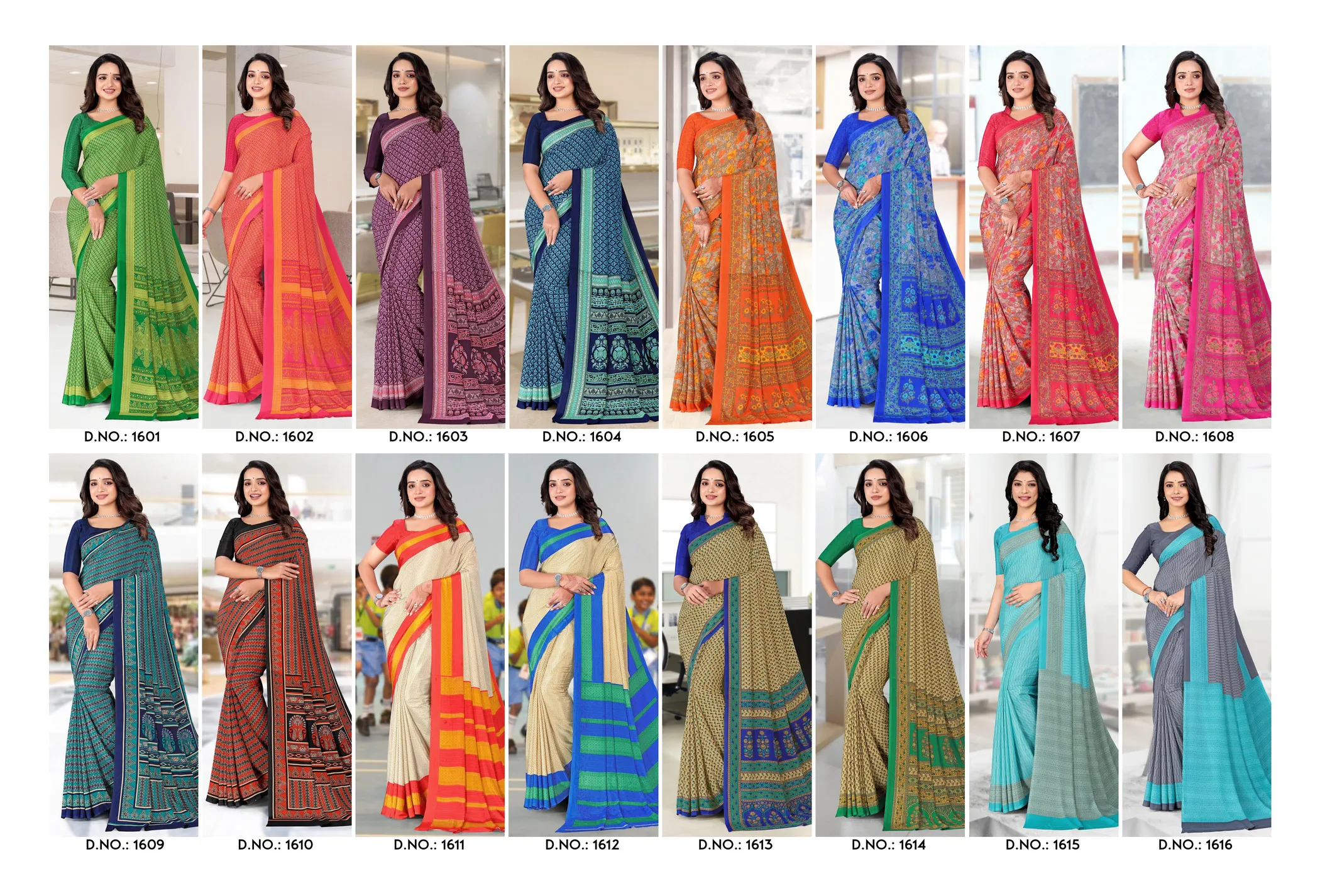 Angoori Crape Vol 7 Printed Crepe Uniform Saree Collection - Image 7