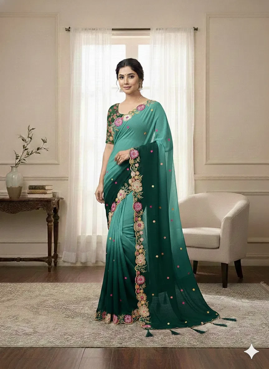 Ds 716 Multi Colour Sequence Embroidery Georgette Saree Collection - Image 2