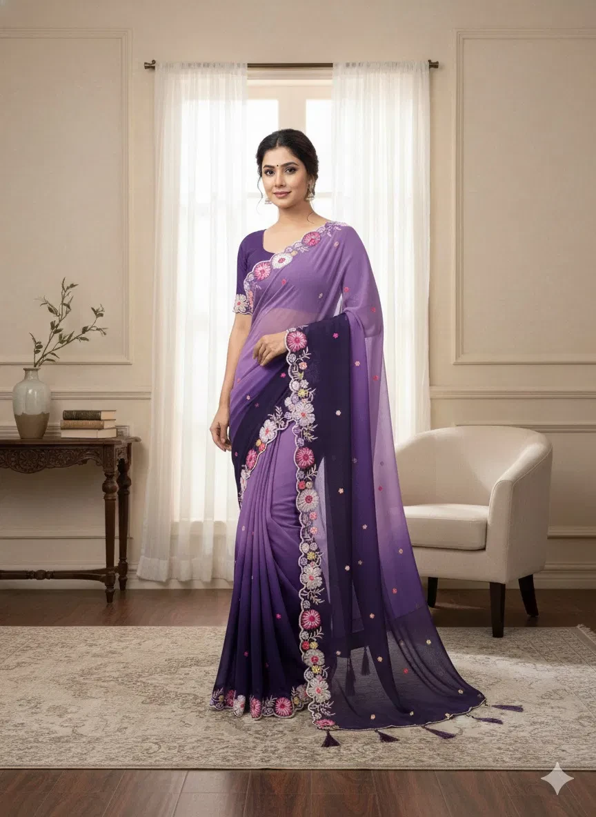 Ds 716 Multi Colour Sequence Embroidery Georgette Saree Collection - Image 4