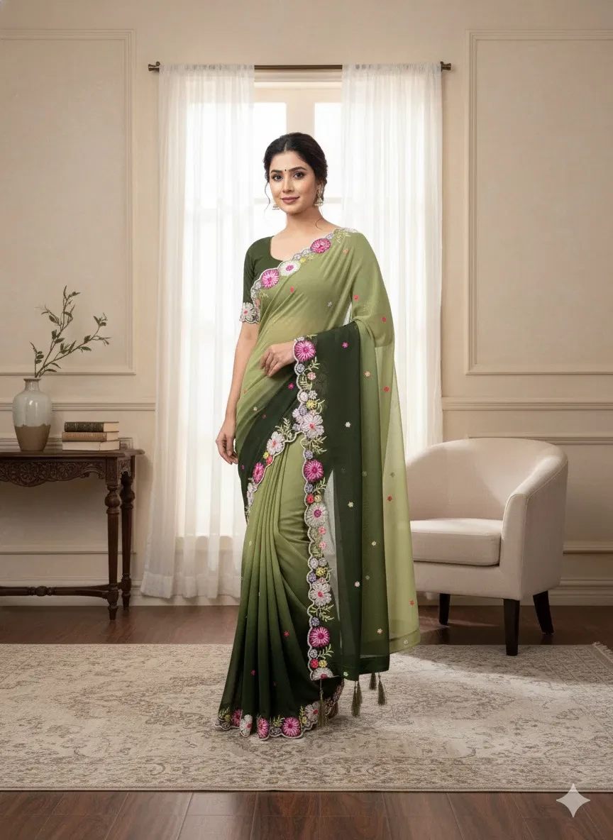 Ds 716 Multi Colour Sequence Embroidery Georgette Saree Collection - Image 5