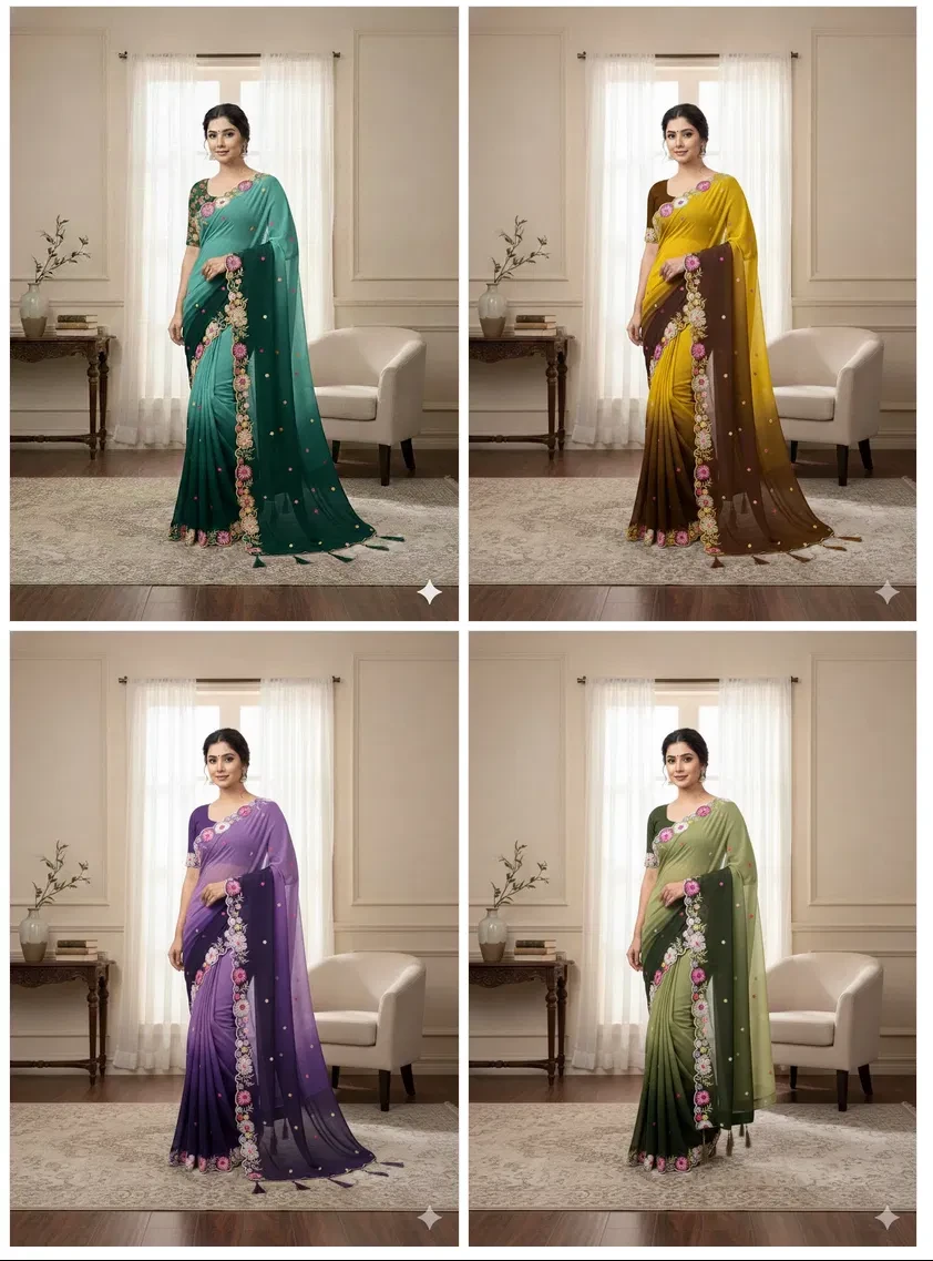 Ds 716 Multi Colour Sequence Embroidery Georgette Saree Collection - Image 6