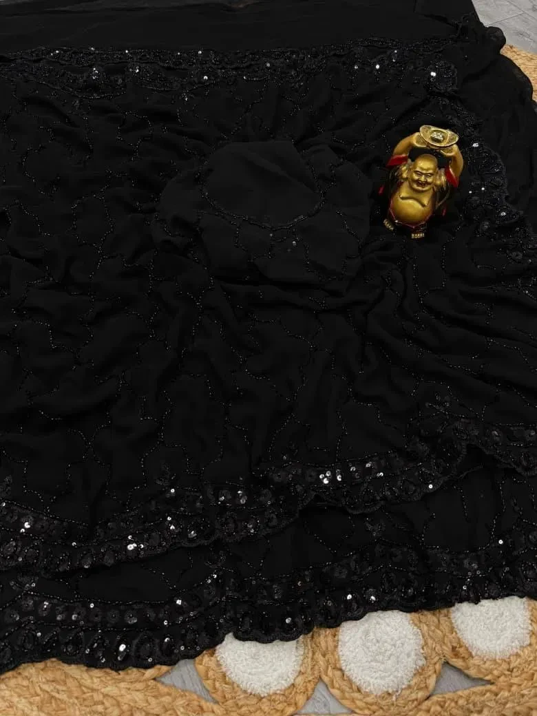 Kc 1004 Georgette Black Beeds Bollywood Fancy Saree - Image 3