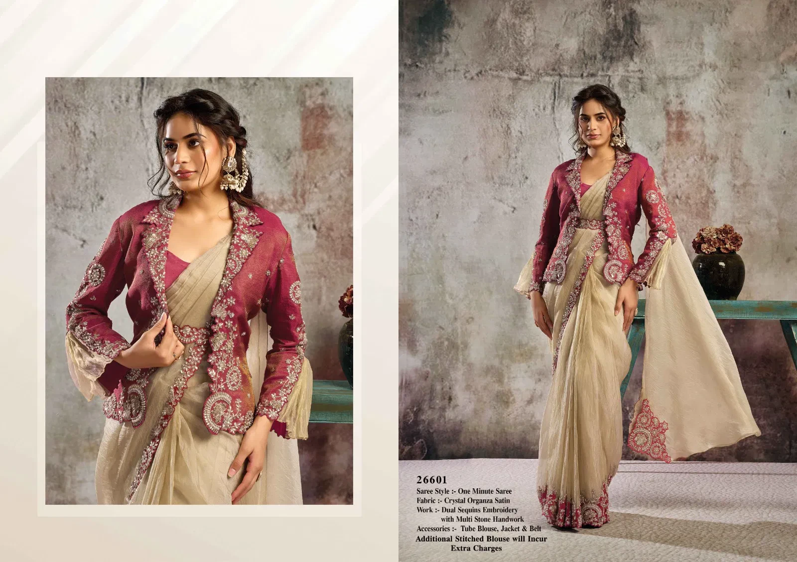 Mahotsav Selene Organza Silk with Embroidery Ready to Wear Saree - Image 2