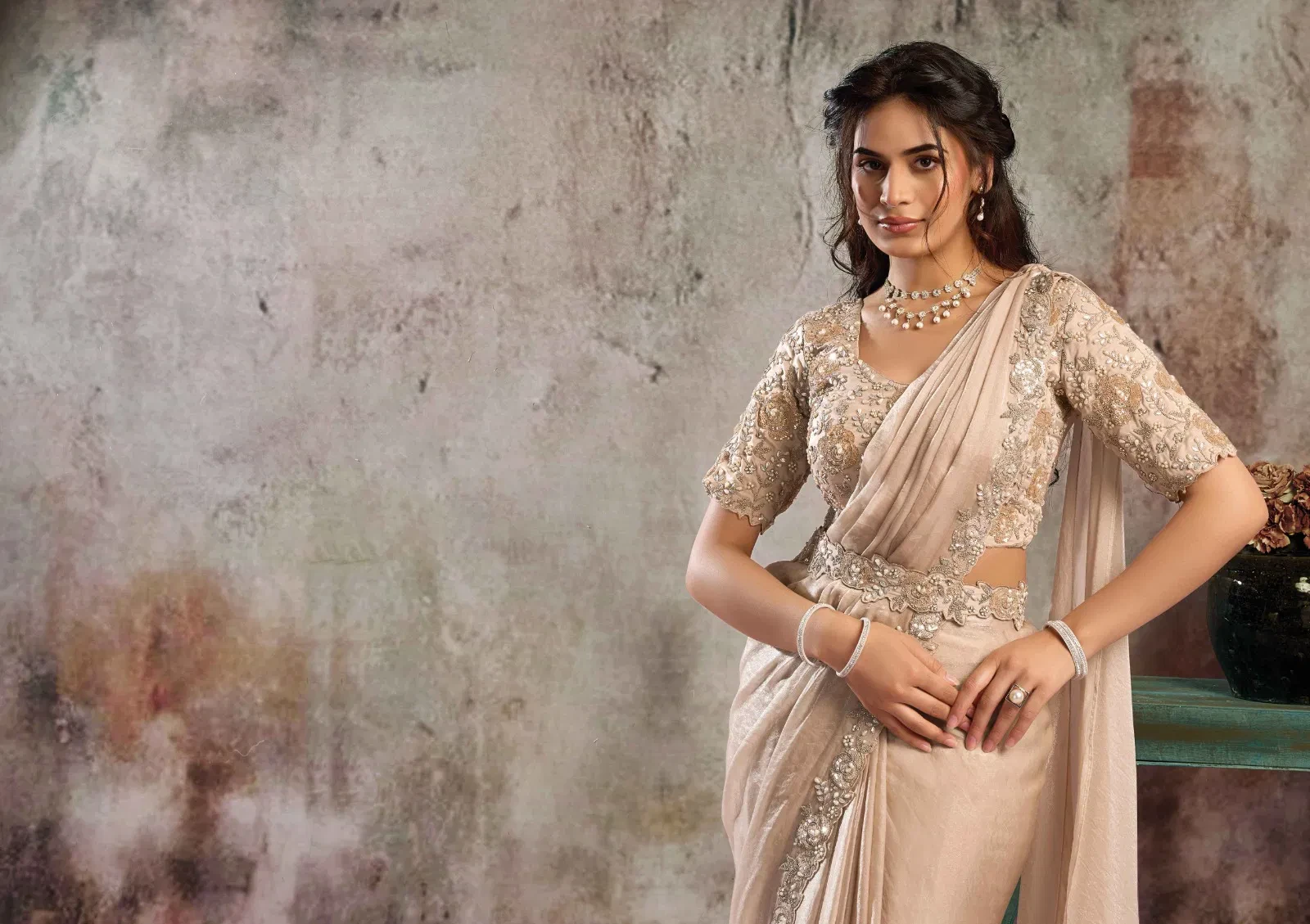 Mahotsav Selene Organza Silk with Embroidery Ready to Wear Saree - Image 5