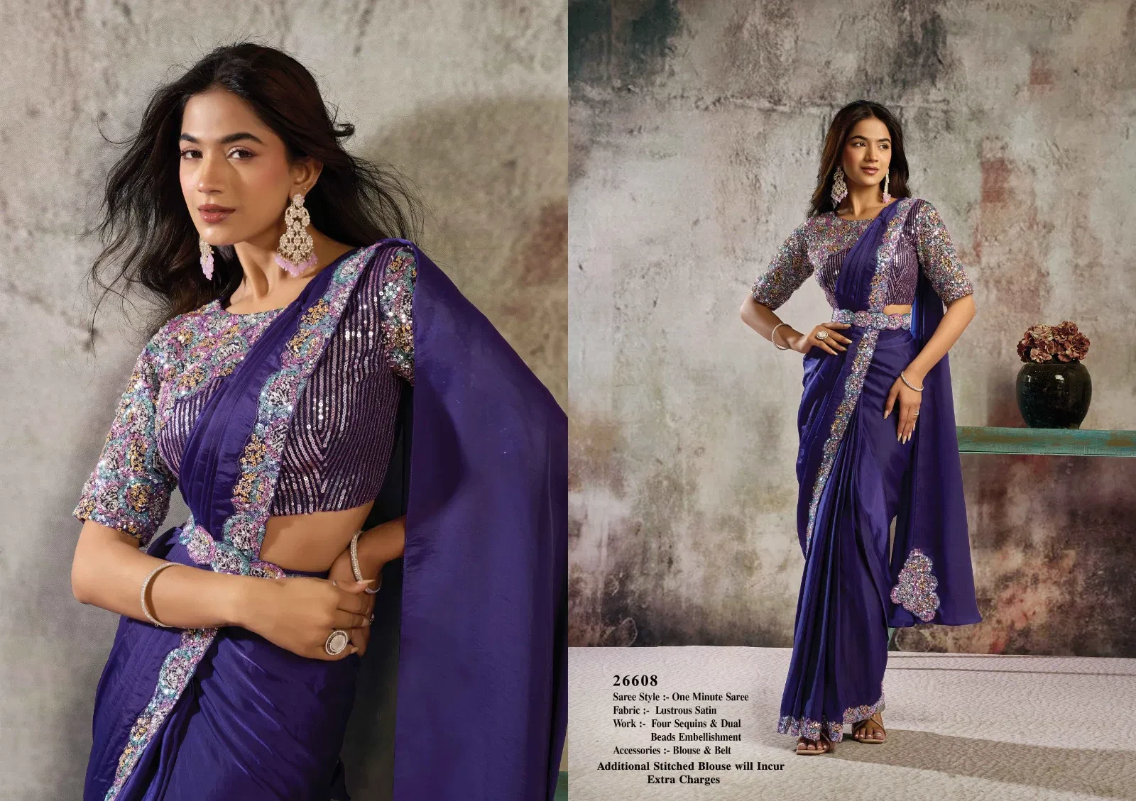 Mahotsav Selene Organza Silk with Embroidery Ready to Wear Saree - Image 6