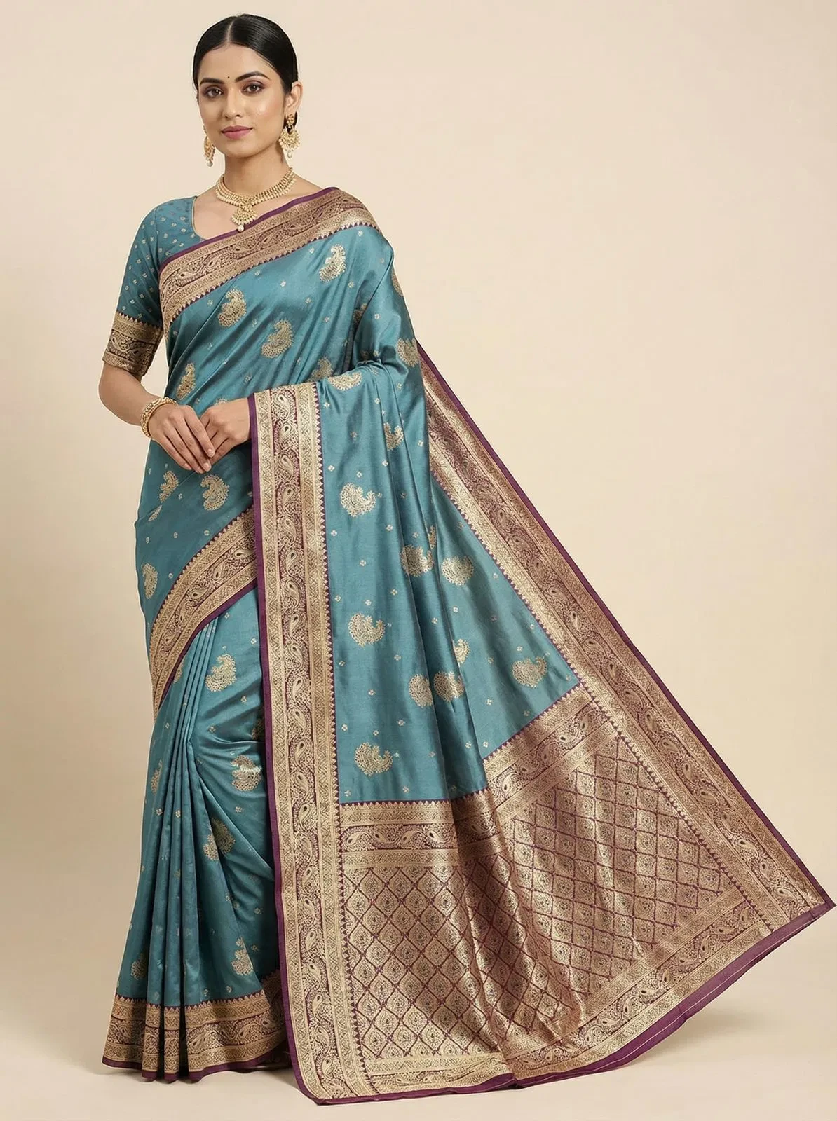 Mb 13 Satin Zari Motifs Festival Wear Saree Collection - Image 3