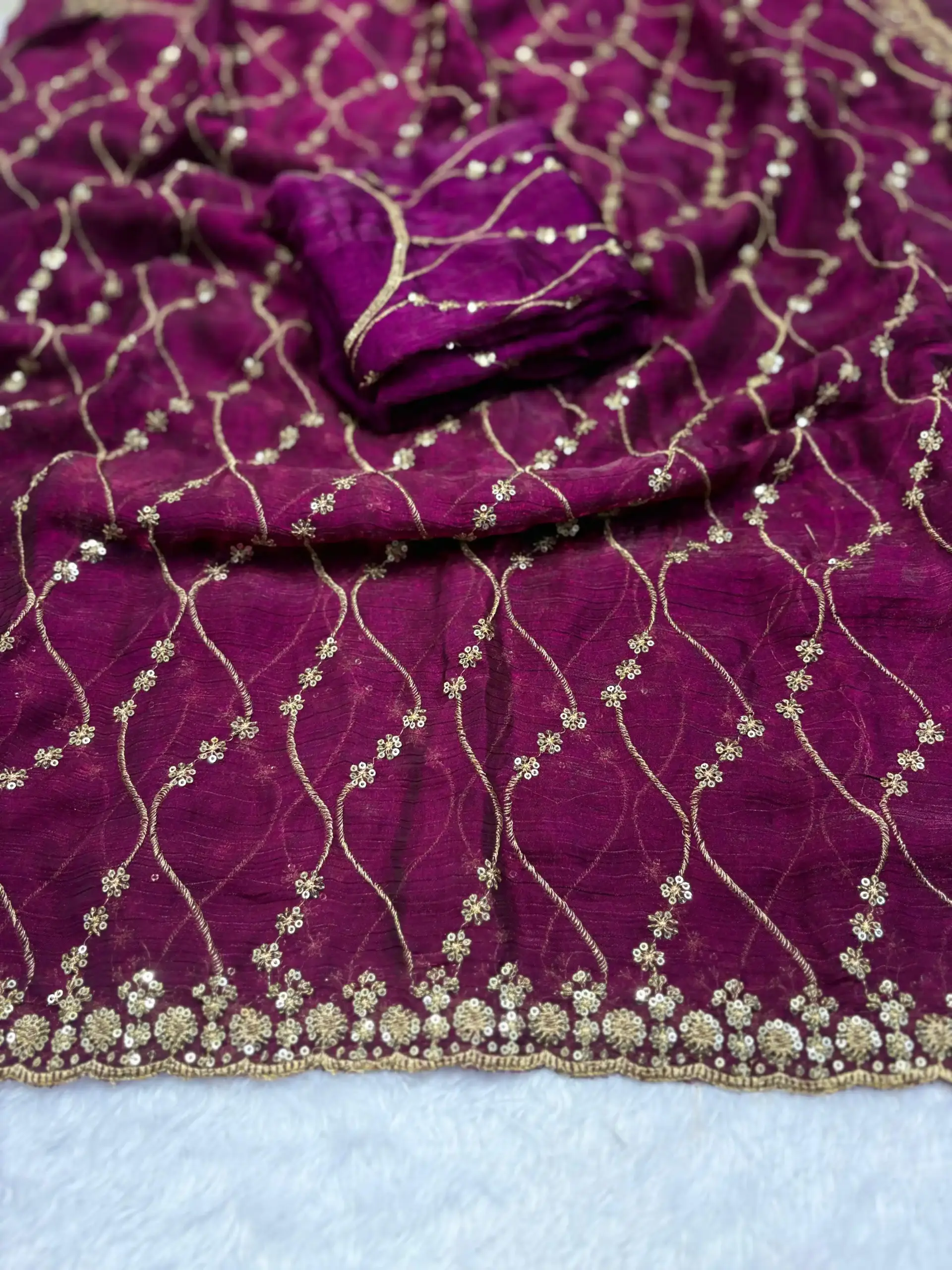 Pallavi Arhaaam Chiffon Sequence Wedding Wear Saree - Image 4