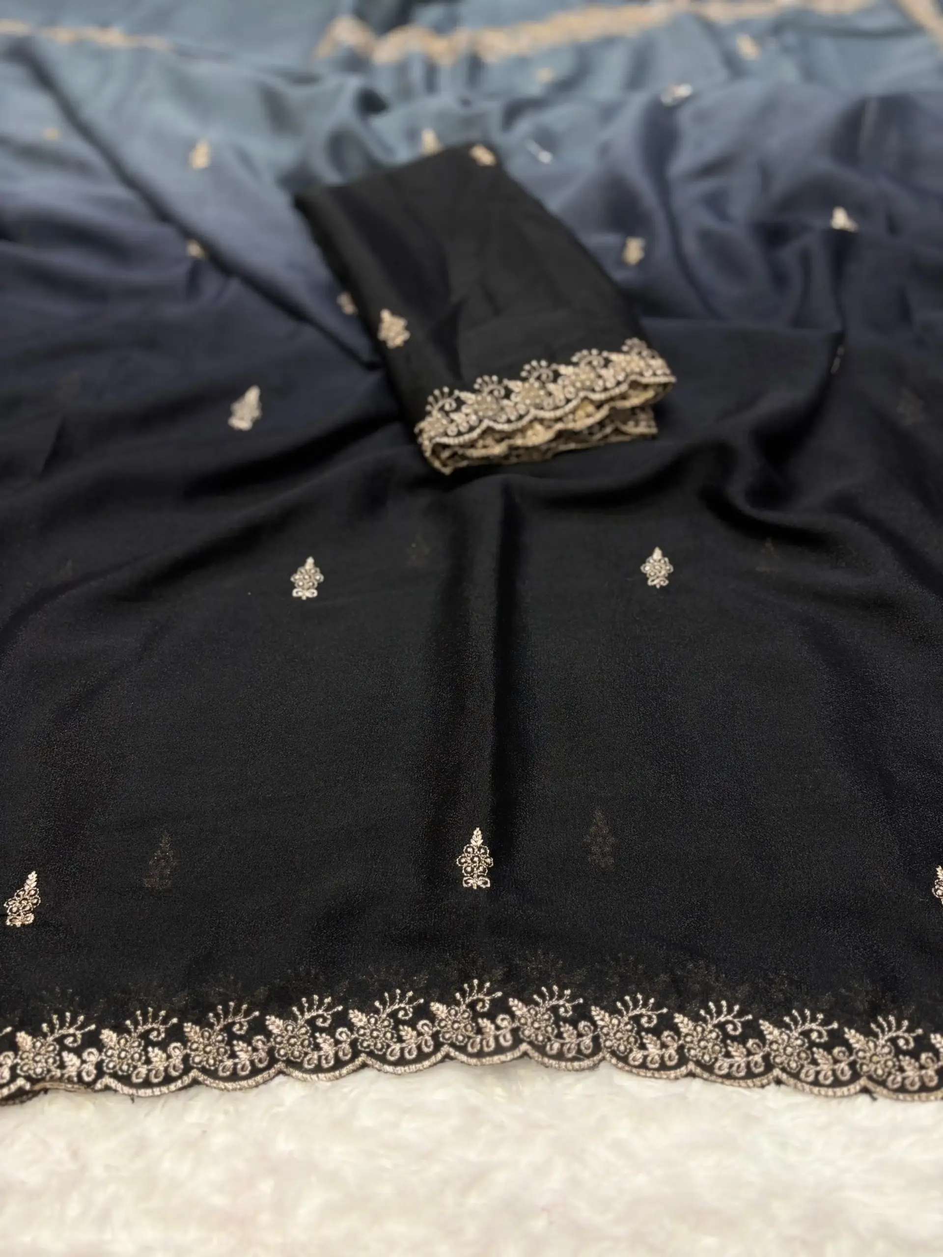 Paris Arhaam Georgette Embriodery Bollywood Saree Collection - Image 3