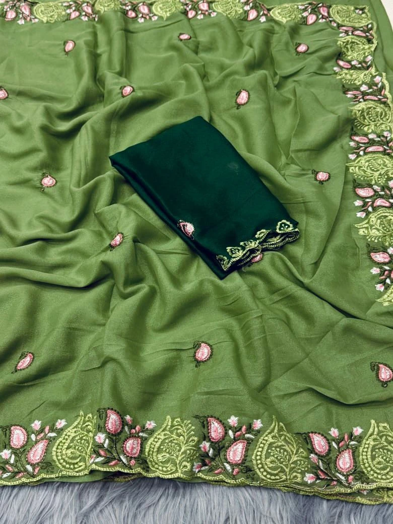 Ah New Rosewood Georgette Embriodery Worked Party Wear Saree Collection - Image 4