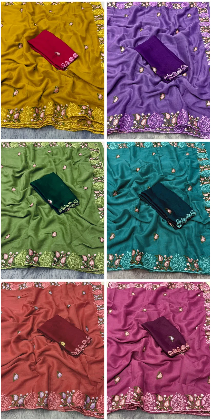 Ah New Rosewood Georgette Embriodery Worked Party Wear Saree Collection - Image 8