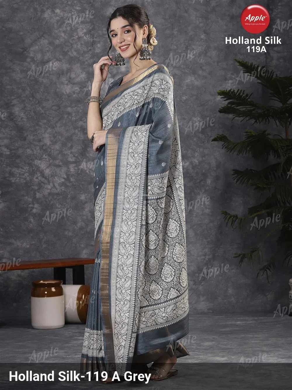 Apple Holland Silk 119 Silk Blend Rust Printed Designer Saree Collection - Image 2