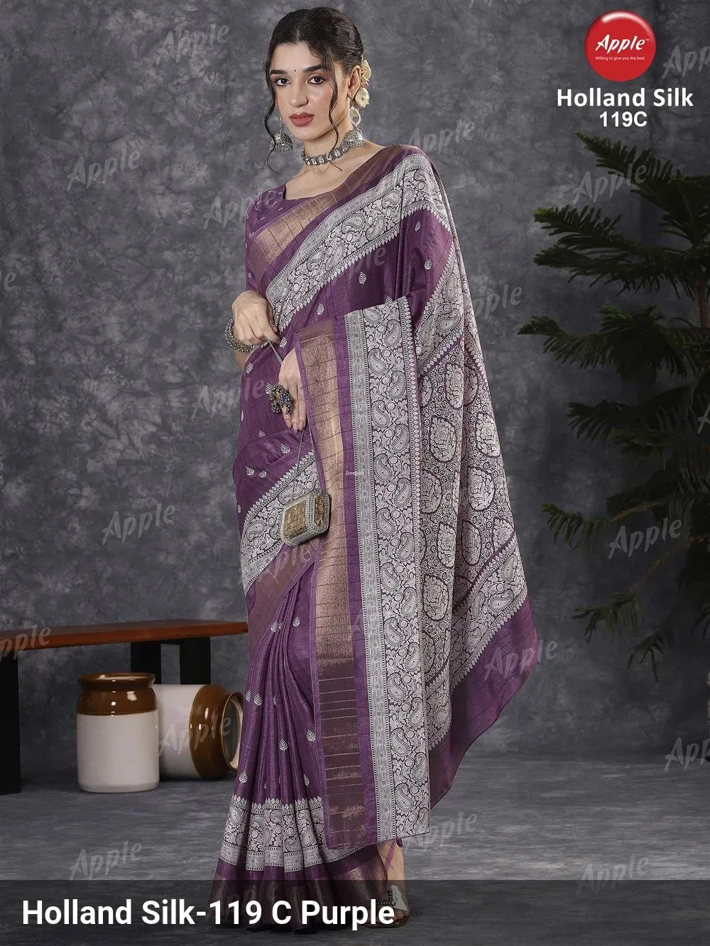 Apple Holland Silk 119 Silk Blend Rust Printed Designer Saree Collection - Image 4