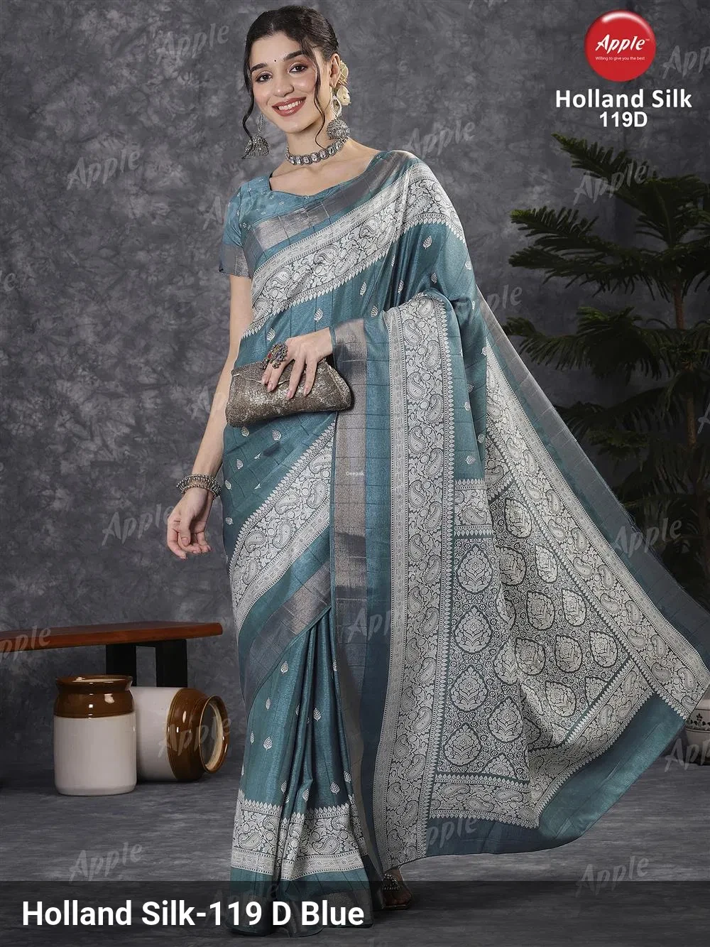 Apple Holland Silk 119 Silk Blend Rust Printed Designer Saree Collection - Image 5