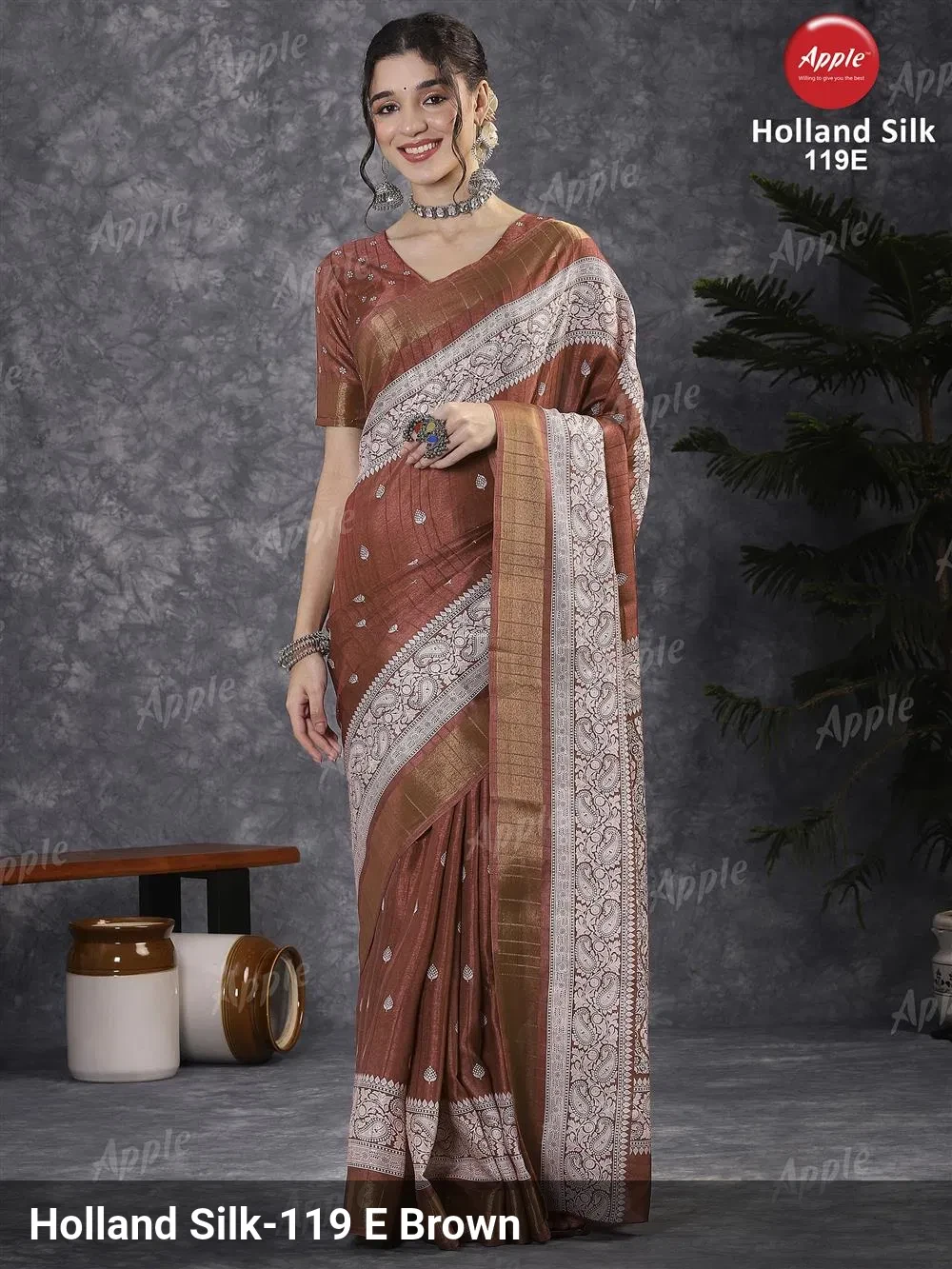 Apple Holland Silk 119 Silk Blend Rust Printed Designer Saree Collection - Image 6