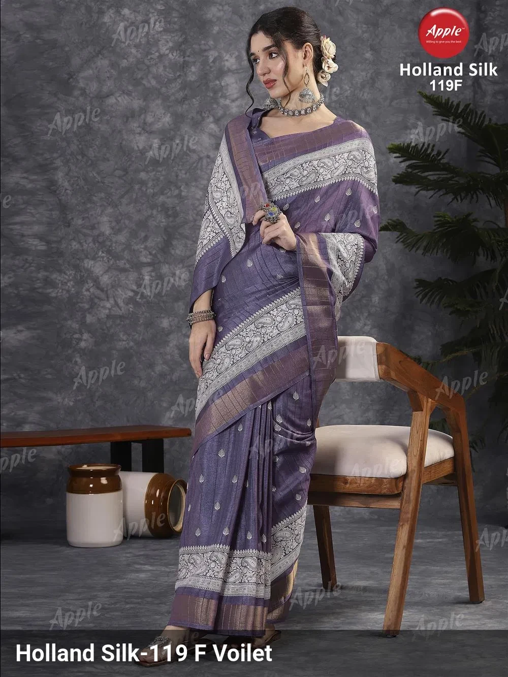 Apple Holland Silk 119 Silk Blend Rust Printed Designer Saree Collection - Image 7