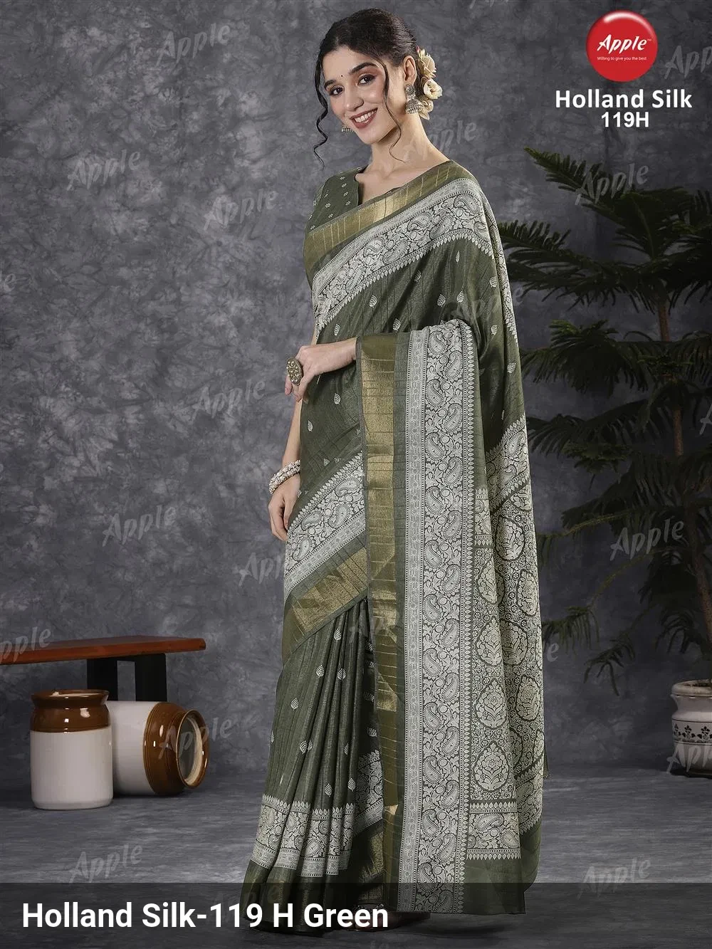 Apple Holland Silk 119 Silk Blend Rust Printed Designer Saree Collection - Image 9