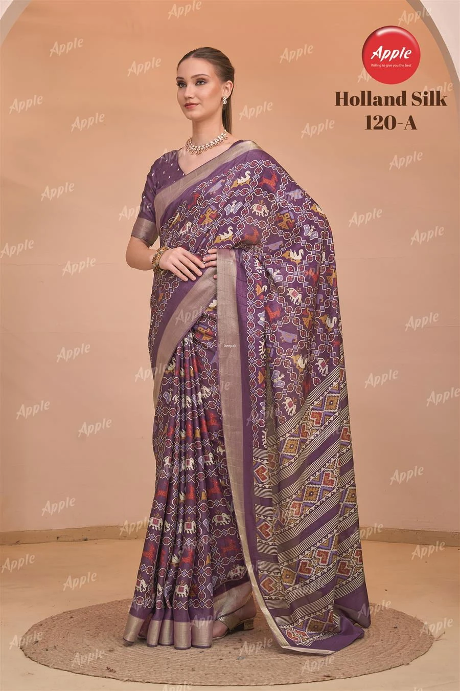 Apple Holland Silk 120 Silk Blend Coffee Brown Printed Fancy Saree Collection - Image 2