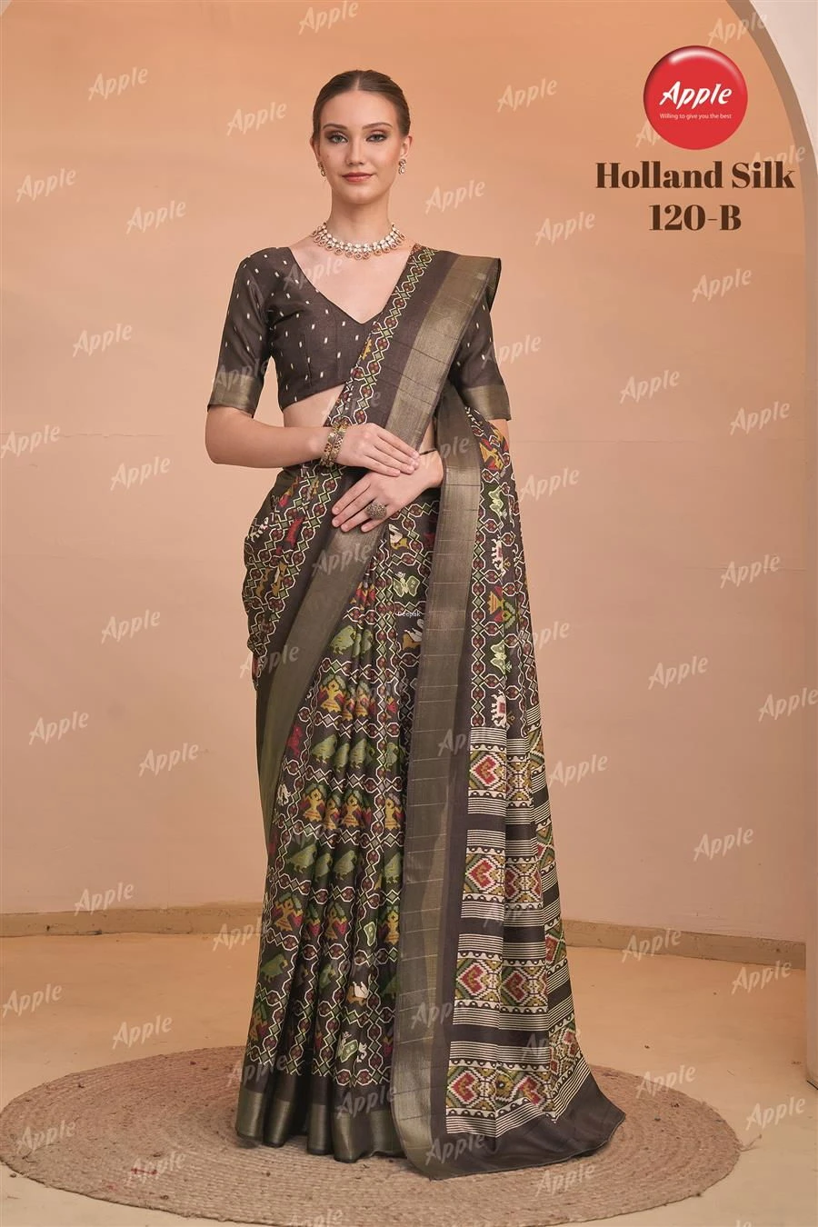 Apple Holland Silk 120 Silk Blend Coffee Brown Printed Fancy Saree Collection - Image 3
