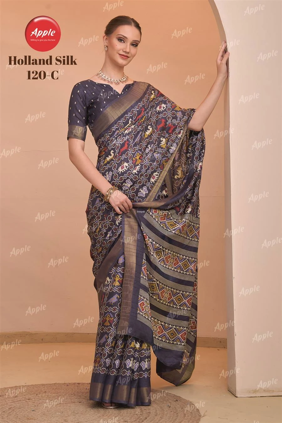 Apple Holland Silk 120 Silk Blend Coffee Brown Printed Fancy Saree Collection - Image 4