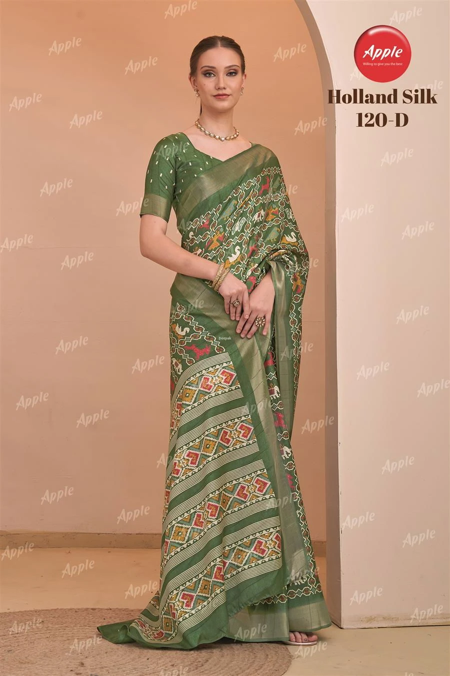 Apple Holland Silk 120 Silk Blend Coffee Brown Printed Fancy Saree Collection - Image 5