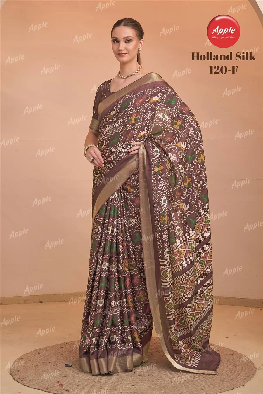 Apple Holland Silk 120 Silk Blend Coffee Brown Printed Fancy Saree Collection - Image 7