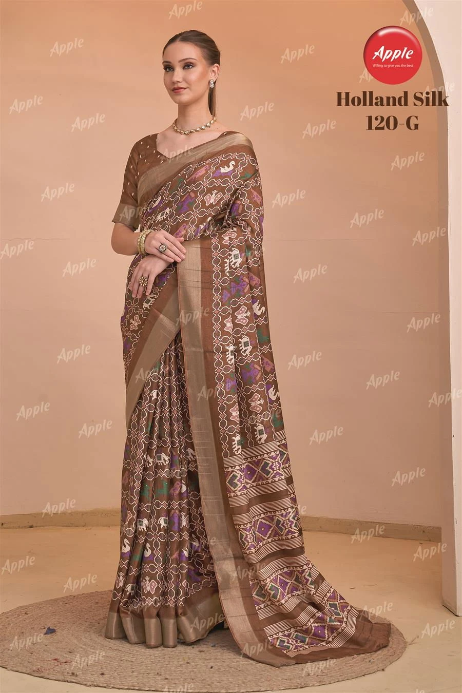 Apple Holland Silk 120 Silk Blend Coffee Brown Printed Fancy Saree Collection - Image 8