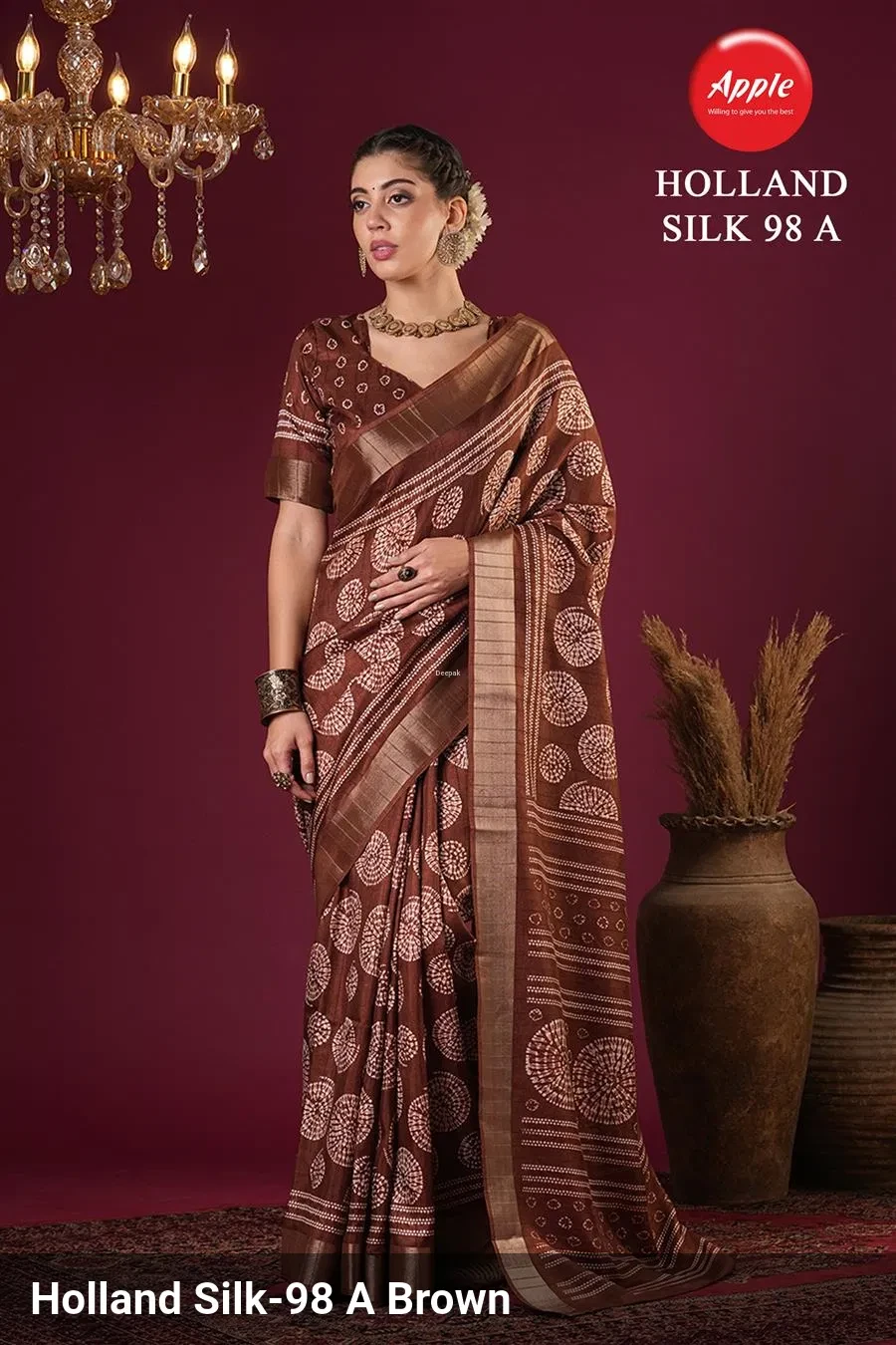 Apple Holland Silk 98 Silk Blend Brown Printed Party Wear Saree Collection - Image 2