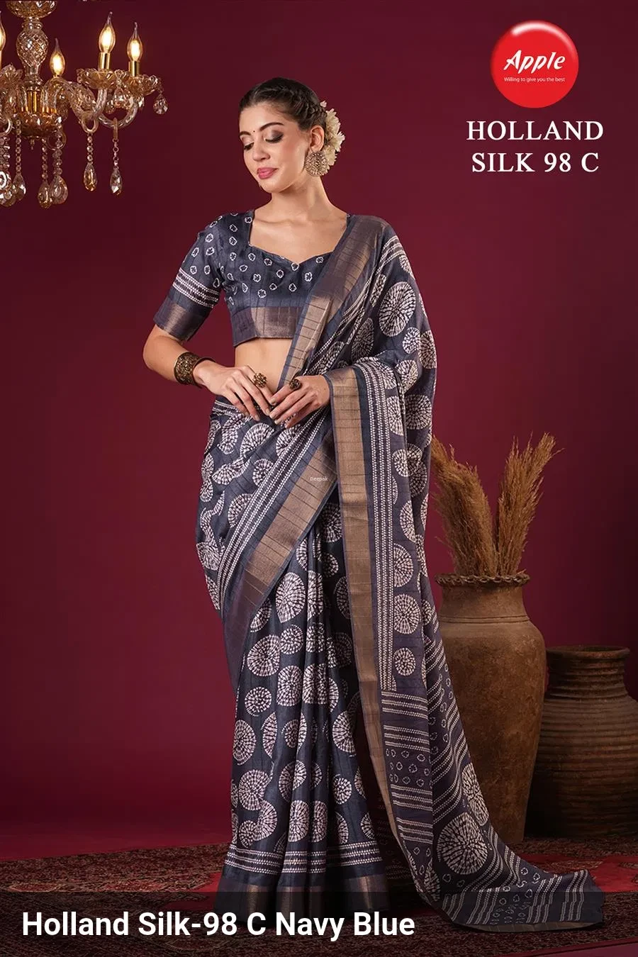 Apple Holland Silk 98 Silk Blend Brown Printed Party Wear Saree Collection - Image 4