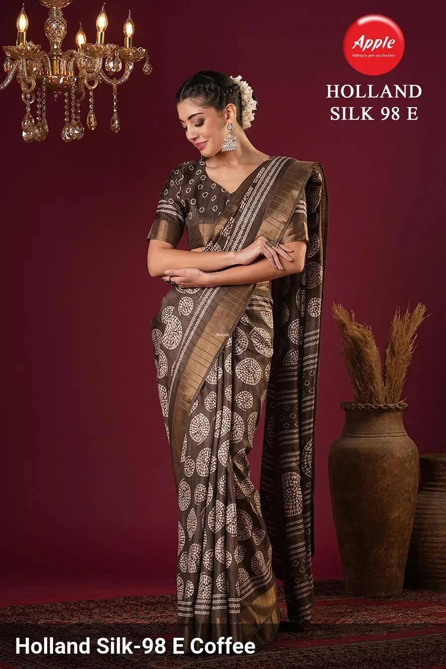 Apple Holland Silk 98 Silk Blend Brown Printed Party Wear Saree Collection - Image 6