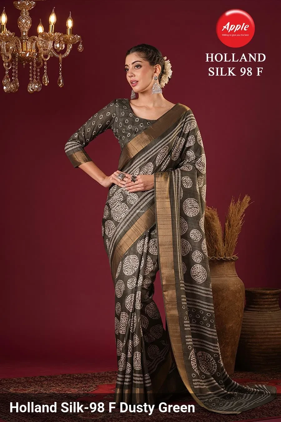 Apple Holland Silk 98 Silk Blend Brown Printed Party Wear Saree Collection - Image 7
