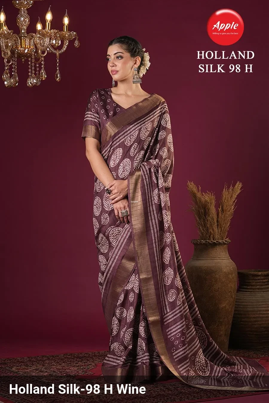 Apple Holland Silk 98 Silk Blend Brown Printed Party Wear Saree Collection - Image 9