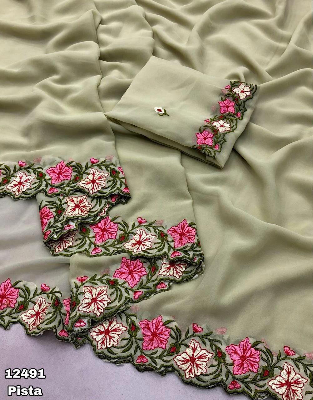 Arham Georgette Floral Multi Thread Worked Fancy Saree Collection - Image 2