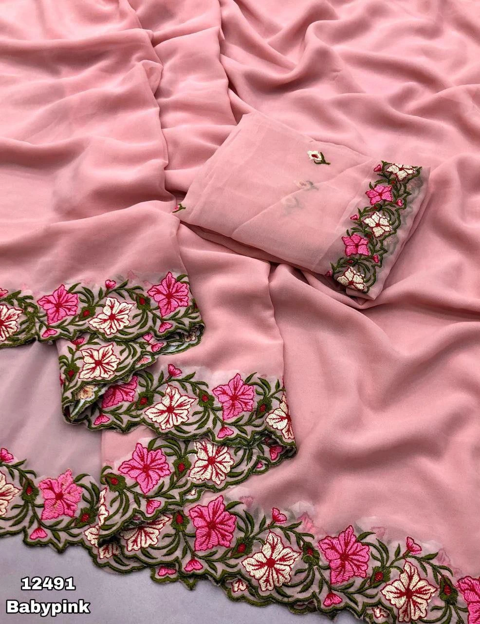 Arham Georgette Floral Multi Thread Worked Fancy Saree Collection - Image 3