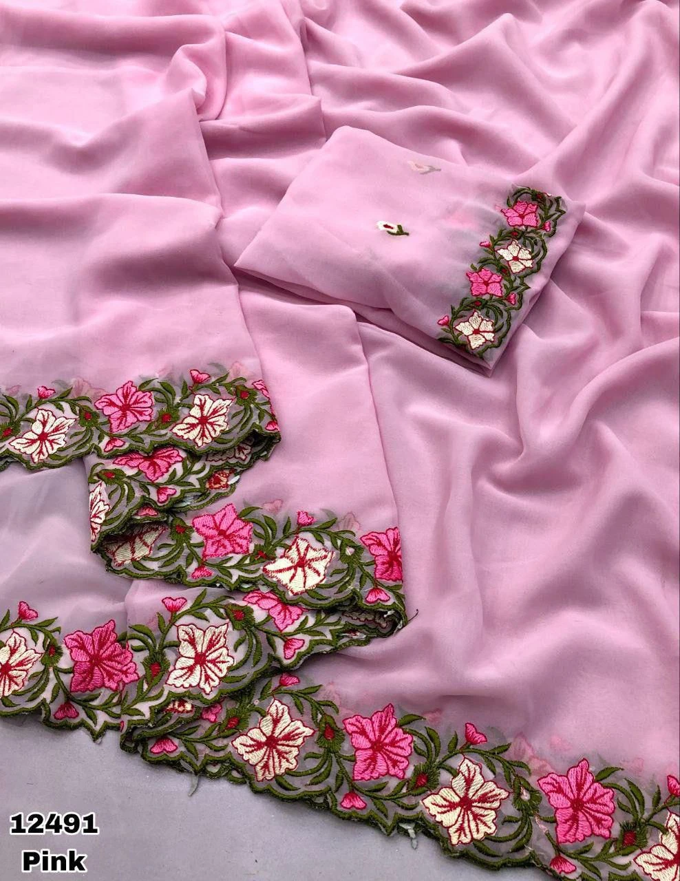 Arham Georgette Floral Multi Thread Worked Fancy Saree Collection - Image 4