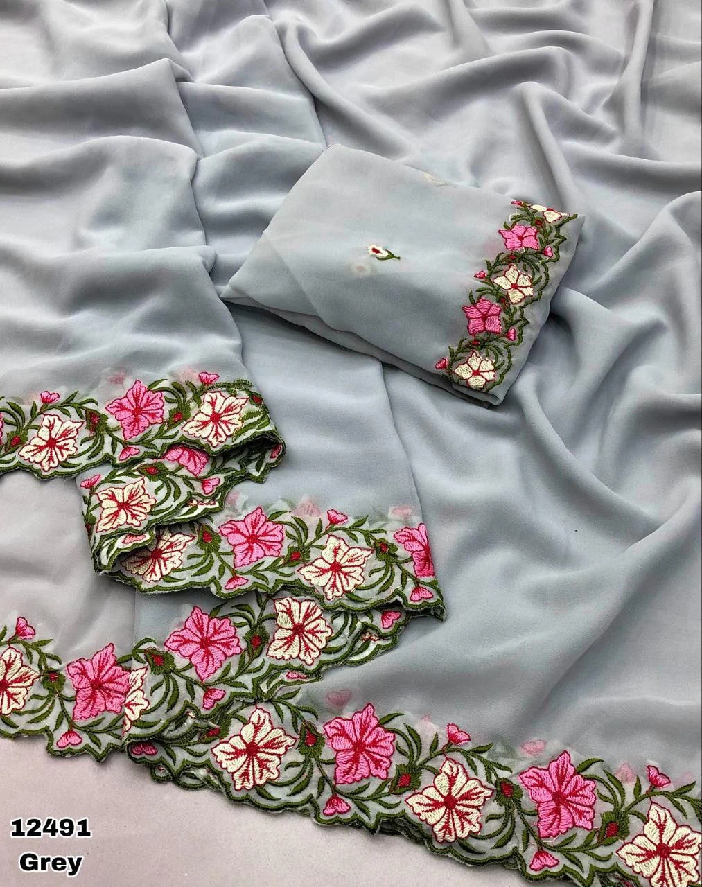 Arham Georgette Floral Multi Thread Worked Fancy Saree Collection - Image 6