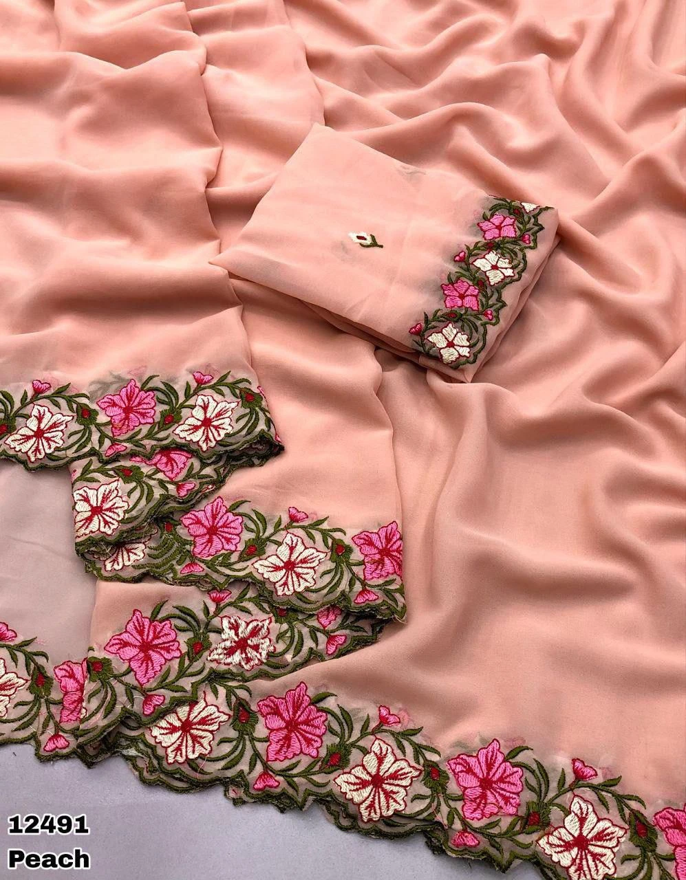 Arham Georgette Floral Multi Thread Worked Fancy Saree Collection - Image 7