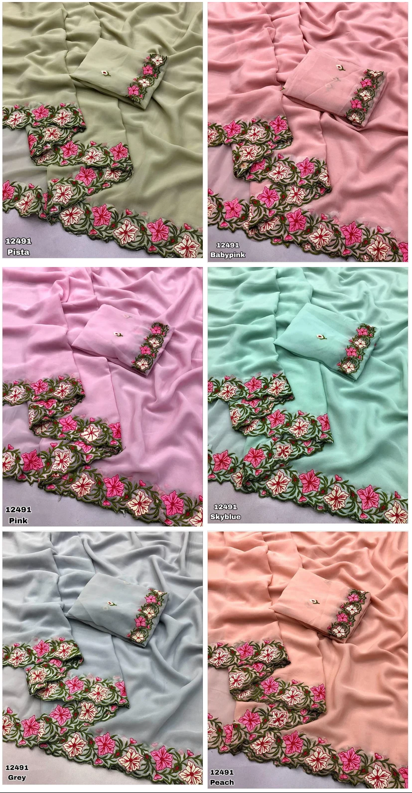 Arham Georgette Floral Multi Thread Worked Fancy Saree Collection - Image 8