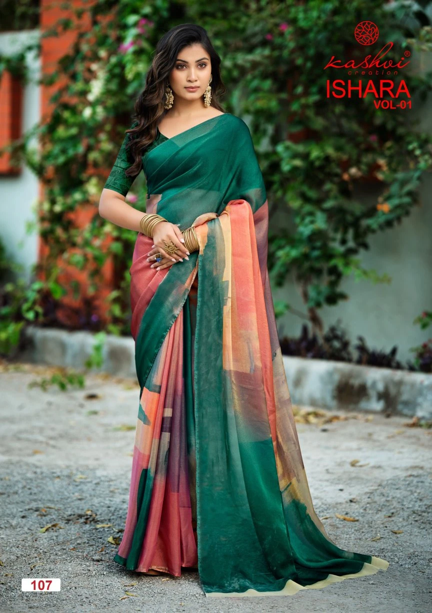 Kashvi Ishara Vol 01 Moss Digital Printed Saree Collection - Image 8