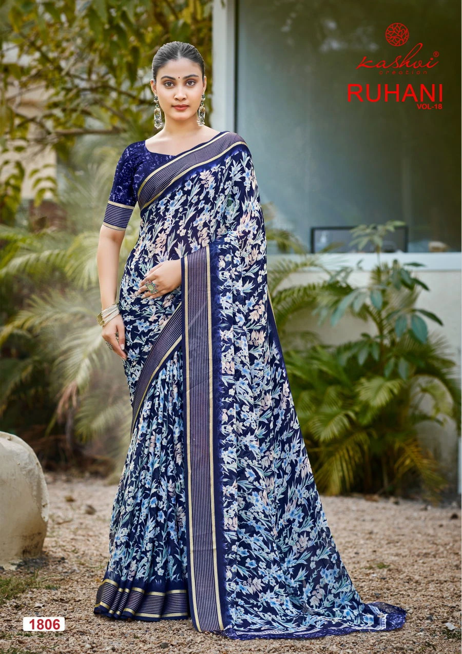 Kashvi Ruhani Vol 18 Dull Moss Satin Patta Saree Collection - Image 7