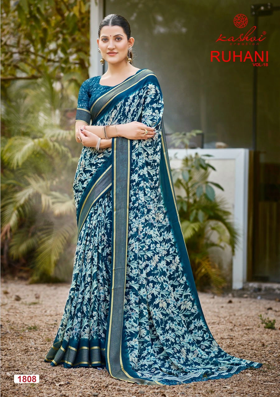 Kashvi Ruhani Vol 18 Dull Moss Satin Patta Saree Collection - Image 9