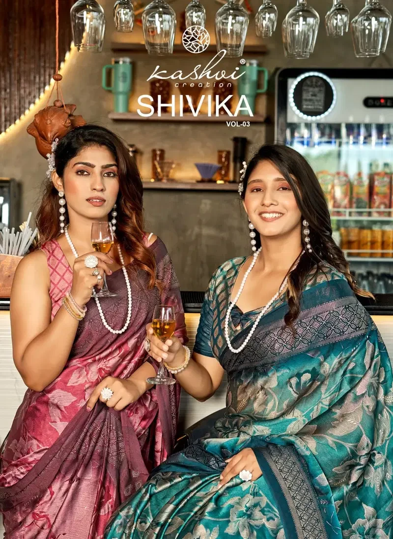 Kashvi Shivika Vol 3 Black Moss Foil Printed Saree Collection