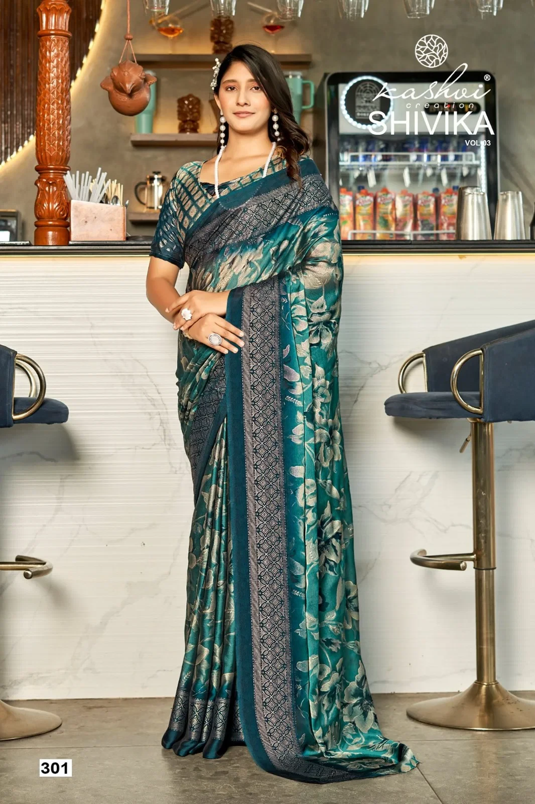 Kashvi Shivika Vol 3 Black Moss Foil Printed Saree Collection - Image 4