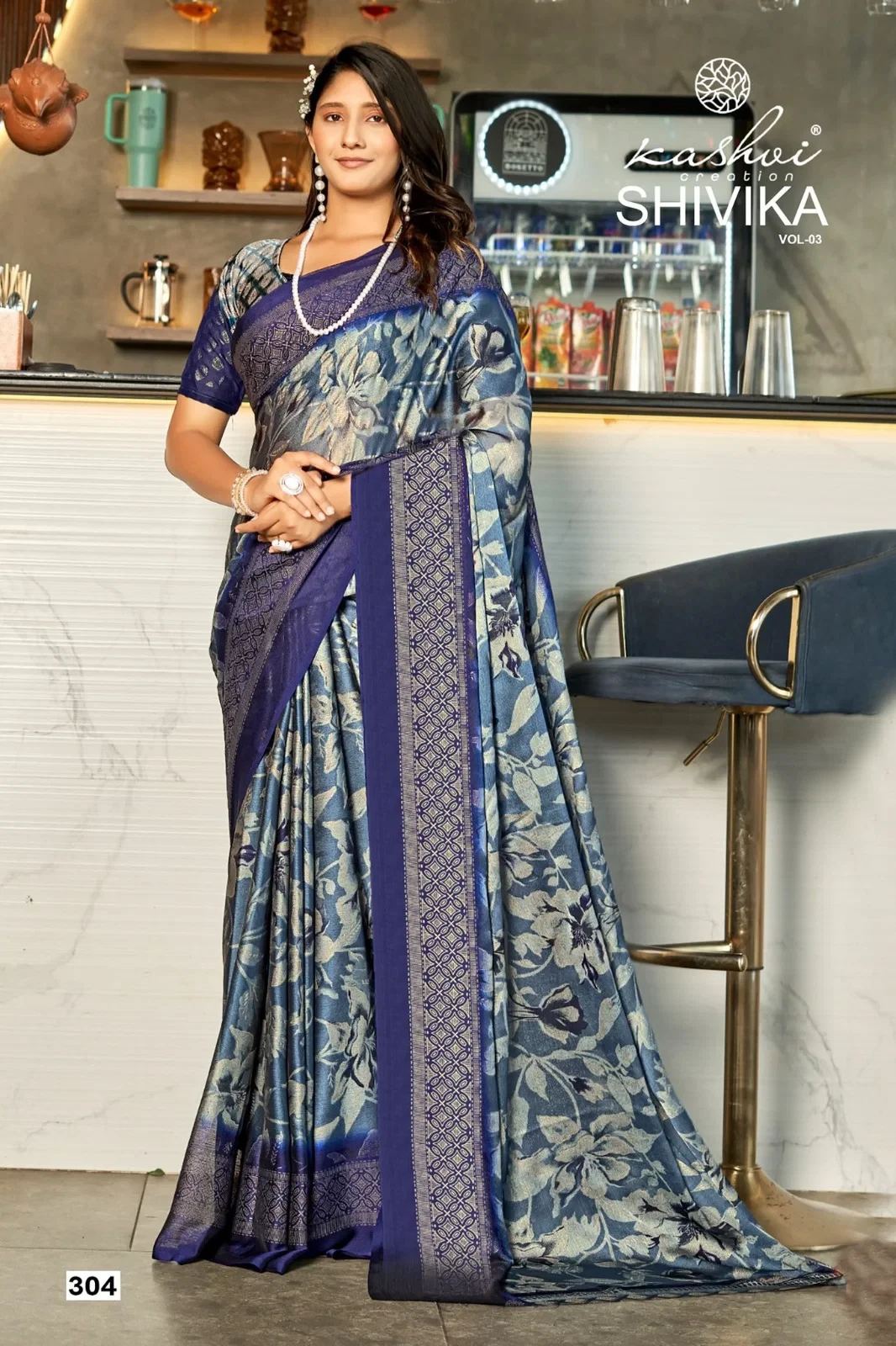 Kashvi Shivika Vol 3 Black Moss Foil Printed Saree Collection - Image 7